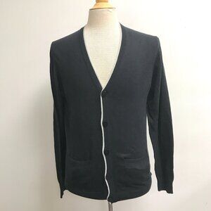 Dunhill engineered fit black gray cardigan sweater classic M cotton silk